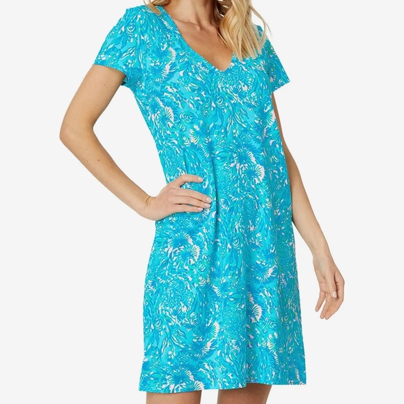 Lilly Pulitzer Dresses & Skirts - NWT Lilly Pulitzer Etta V-Neck Dress Surf Blue Coral Of The Story Size Small